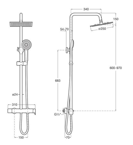 Columna de ducha monomando Roca Vega Plus Square negro mate