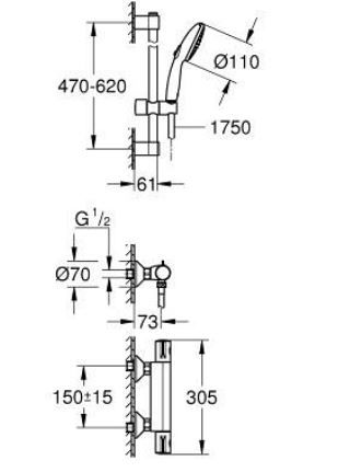 Conjunto de ducha Grohe Grohtherm 800 con termostato de ducha 1/2"