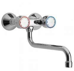 Grifo bimando excéntrico mural TRES ESE-23 123210 para cocina con caño inferior