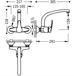 Grifo TRES 17033202 monomando mural para cocina