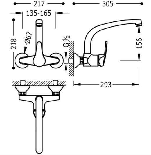 Grifo TRES 17033202 monomando mural para cocina