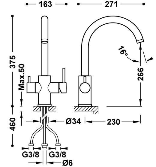 Grifo monomando 2 vías Tres 23045302