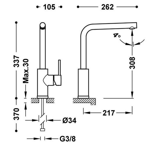 Grifo monomando de cocina Lex-Tres 181436