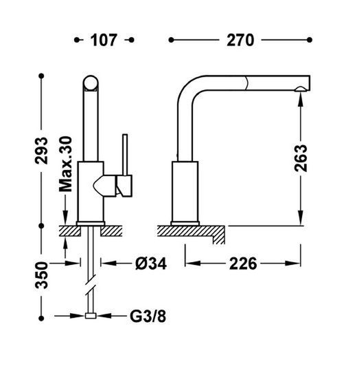 Grifo monomando de cocina  Top-Tres 162437 con caño extraíble