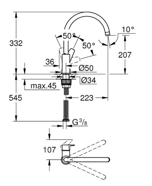 Grifo monomando de fregadero Grohe Bauedge 1/2"