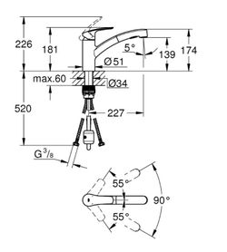 Grifo monomando de fregadero Grohe Eurosmart 1/2" con caño extraíble
