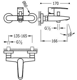 Grifo monomando mural Flat-Tres 20417001 para bañera y ducha
