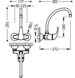 Grifo monomando mural MONO-TRES 2000 para cocina