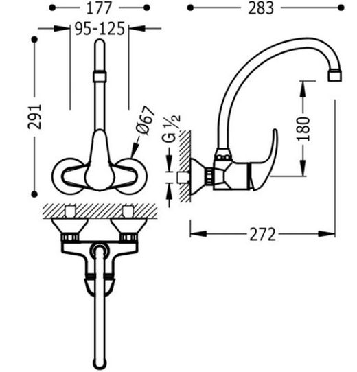 Grifo monomando mural MONO-TRES 2000 para cocina