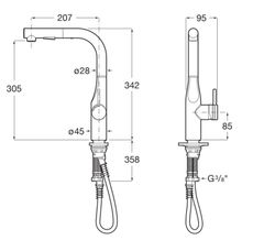 Grifo monomando repisa Roca Glera caño recto giratorio y ducha extraíble